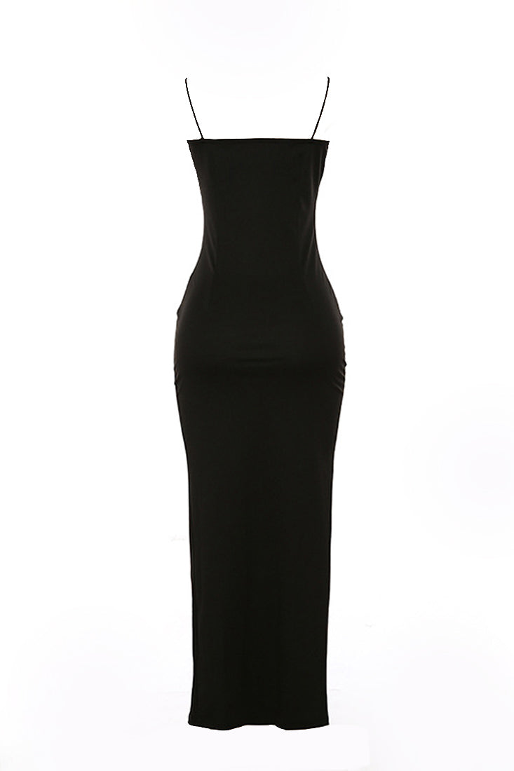 Black Thin Straps High Slit Sexy Full Length Maxi Party Dress