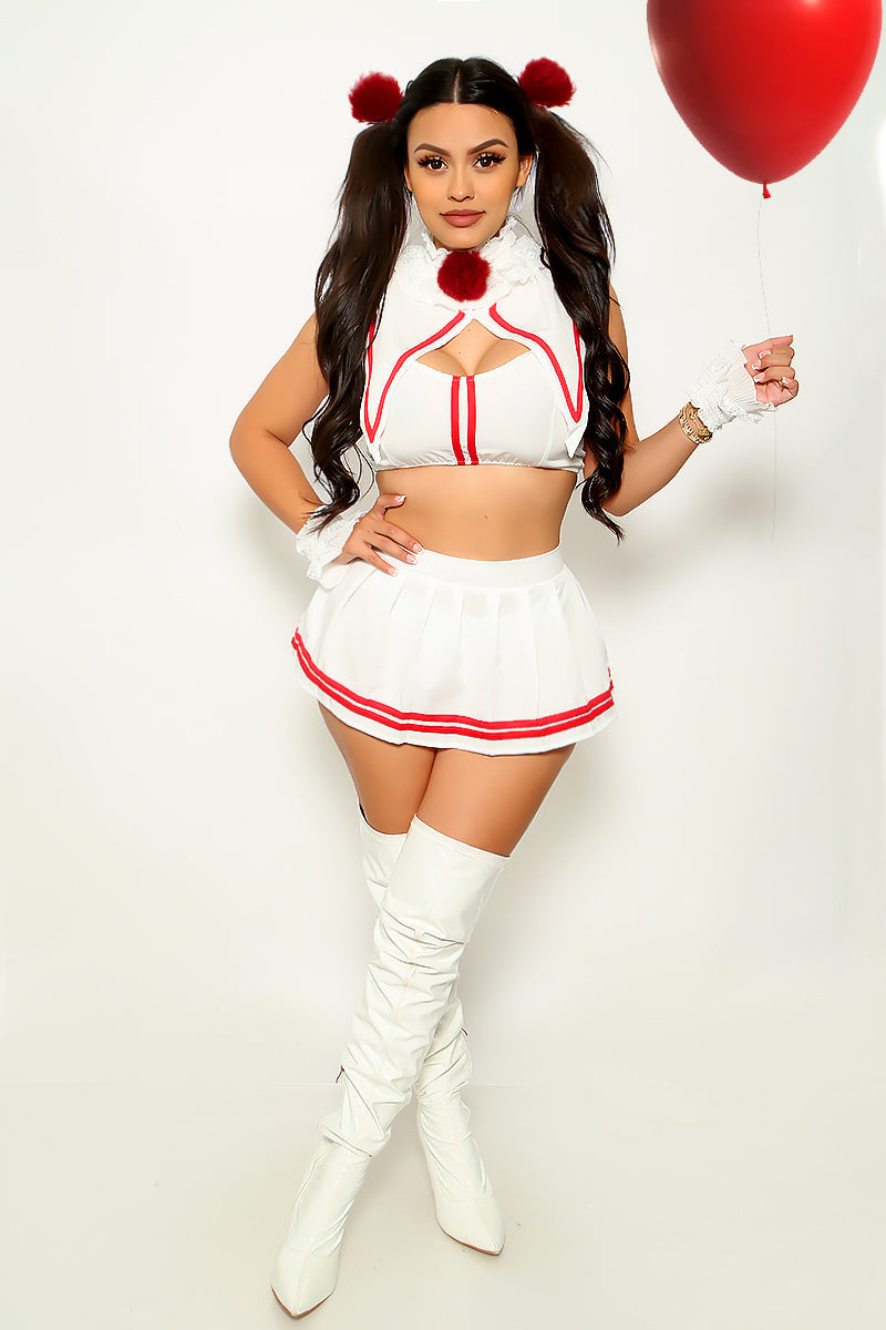 White Red Ruffle Bow 4Pc Sexy It Clown Costume