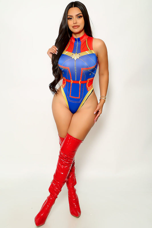 Red Blue Gold Stretchy Sexy Superhero Costume