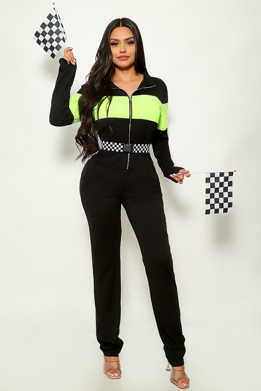 Black White Neon Zipper Race Car Driver Racer Sexy Costume