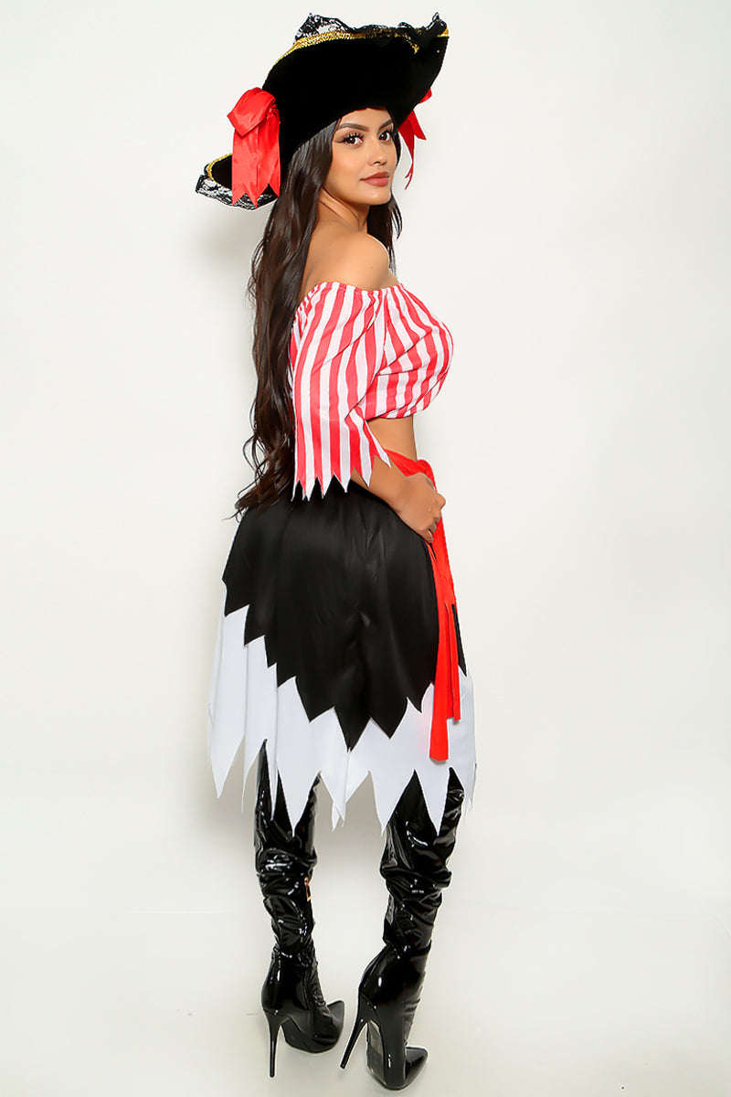 Red White Stripe Sexy 4Pc Pirate Costume