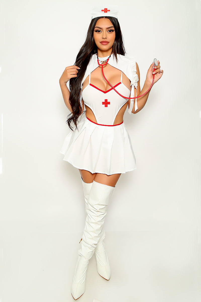 White Red Cross Collar 4Pc Sexy Nurse Costume