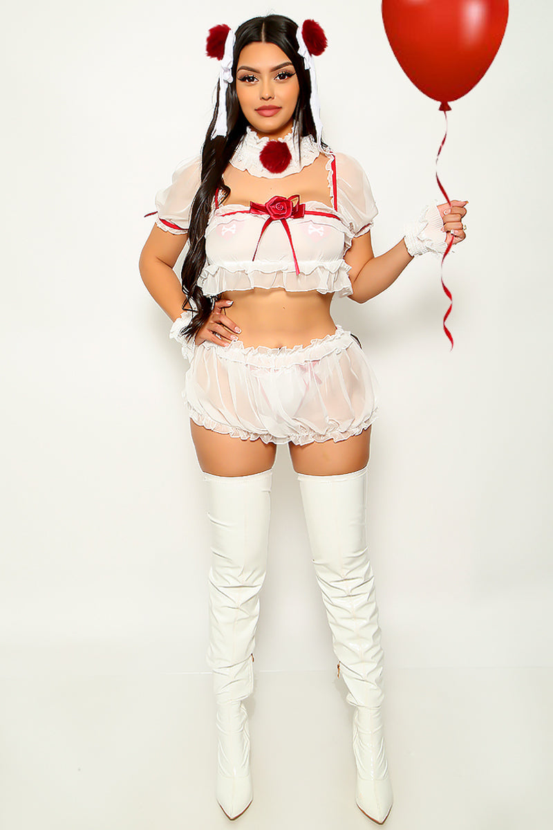 White Red Ruffle 3Pc Sexy It Clown Costume