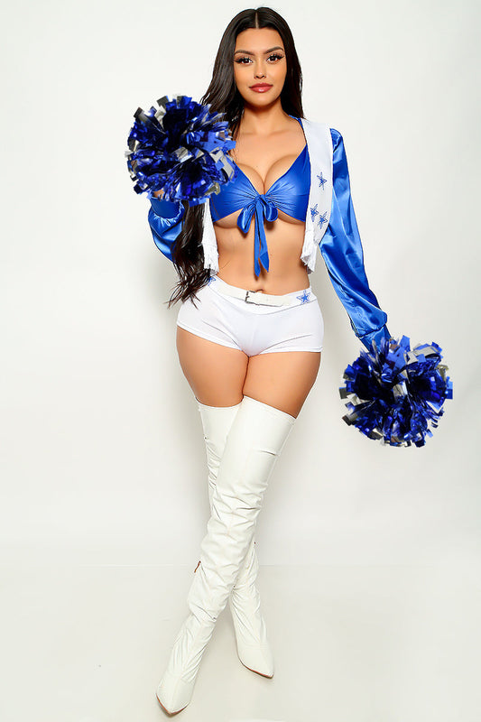 White Blue Star Cowboy Sexy Football Cheerleader Costume