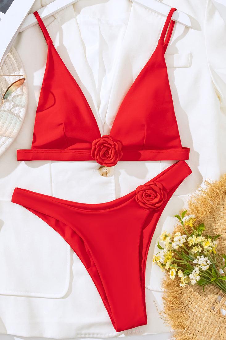 Red Rose Narrow Cut Top Cheeky Sexy 2Pc Bikini Swimsuit