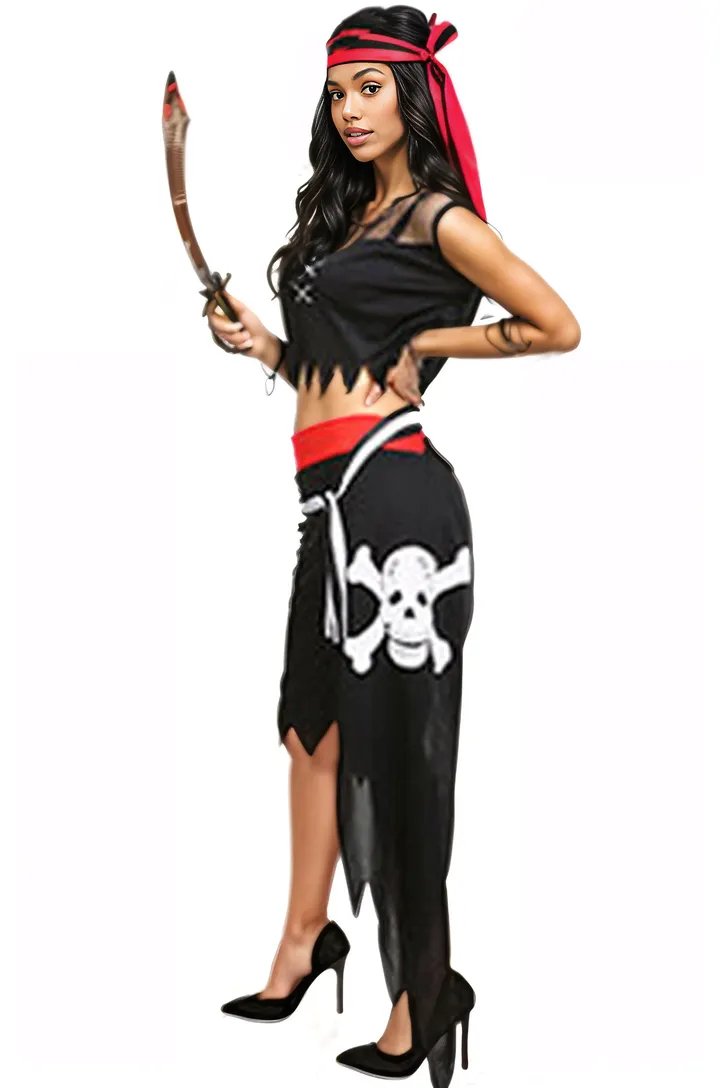 Black White Skull Sexy Pirate Costume