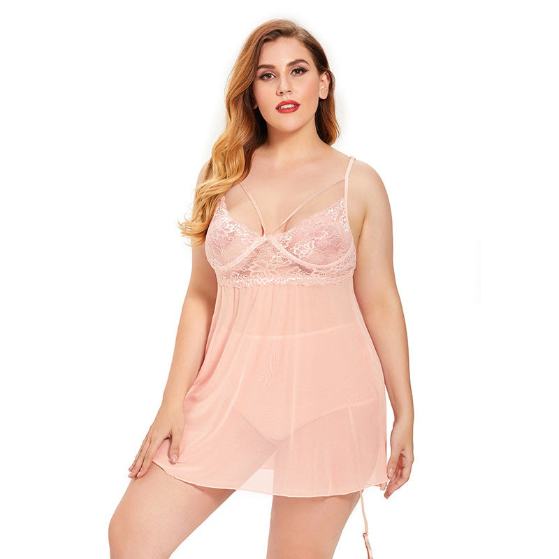 Plus Size seductive Lace Backless Pajamas Suspender Skirt