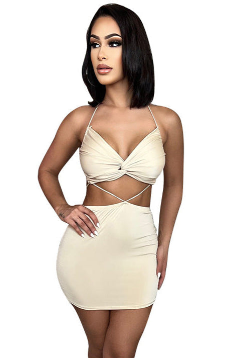 Off White Strappy String 2Pc Sexy Fitted Dress Outfit