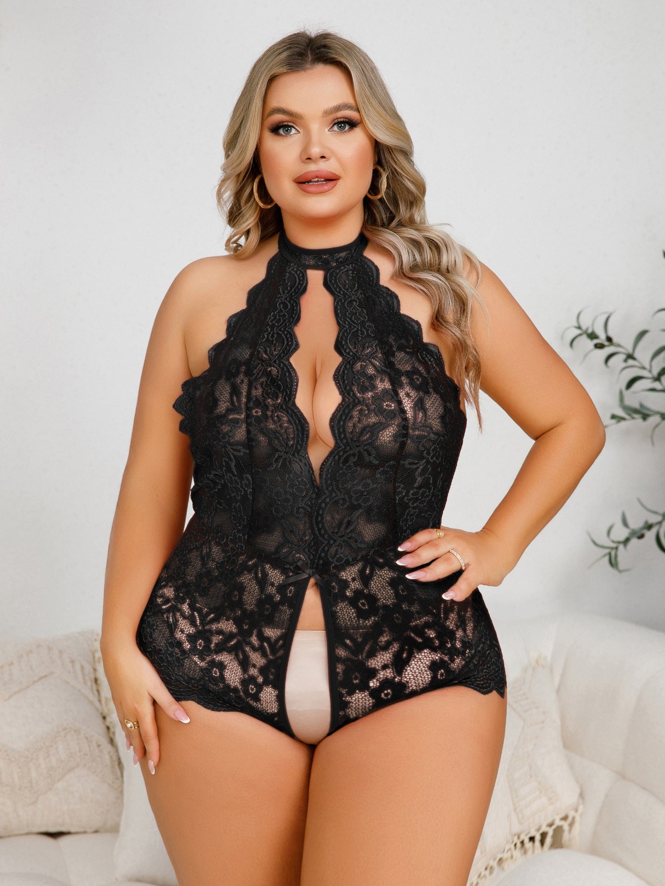 Plus Size Cutout Jumpsuit Sleepwear seductive Lingerie