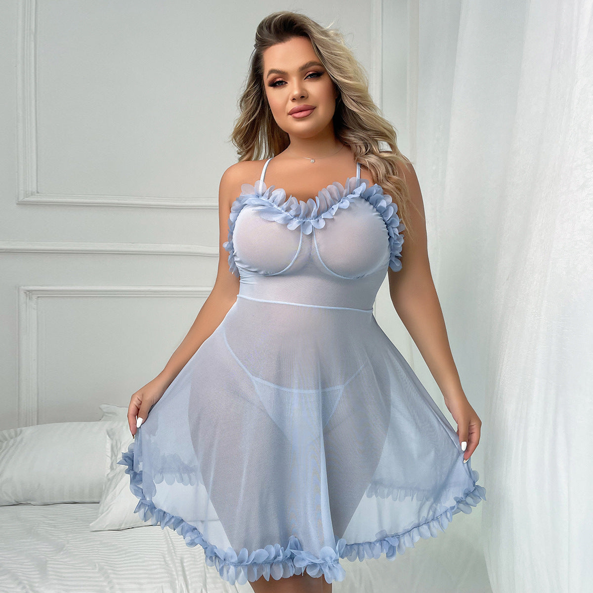 Plus Size Popular Sling Sleepwear One Piece See-Through