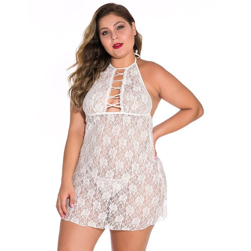 Plus Size Mesh Long Sleeve Cardigan Nightgown Suit