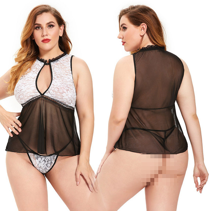 Plus Size Lace Sleepwear, Semi-Transparent seductive Lingerie