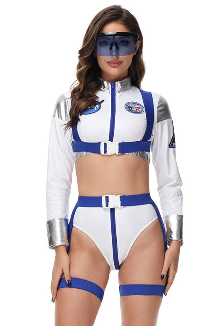 White Silver Blue 4Pc Sexy Astronaut Costume