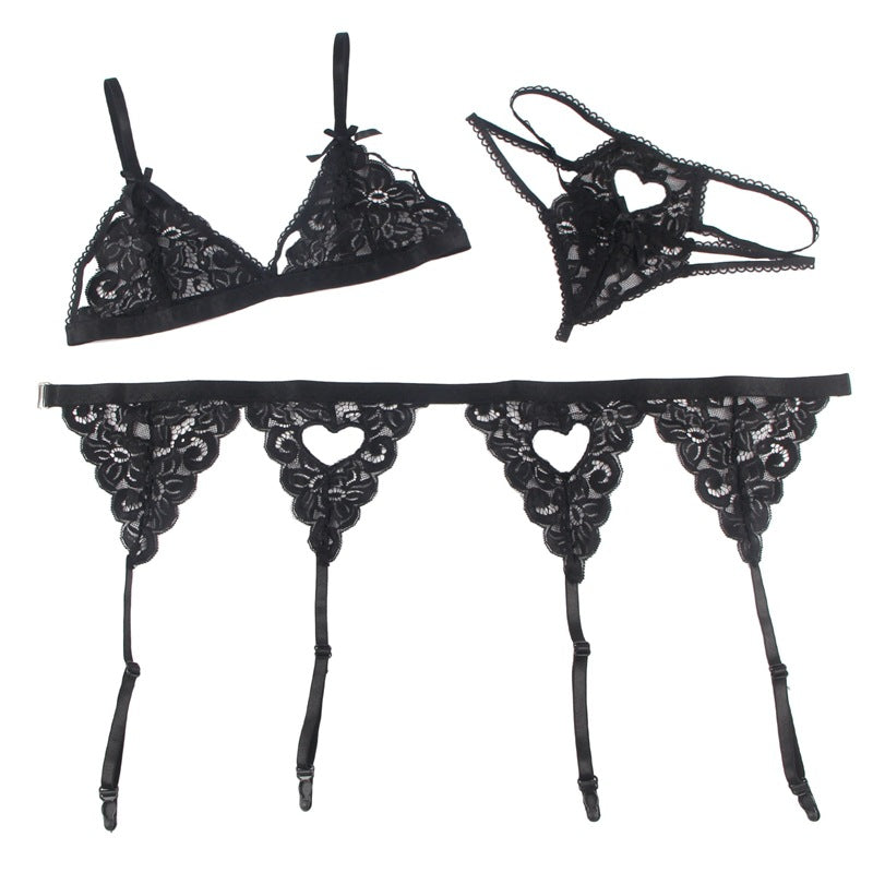 Plus Size Deep V Lace Garter Bra Set