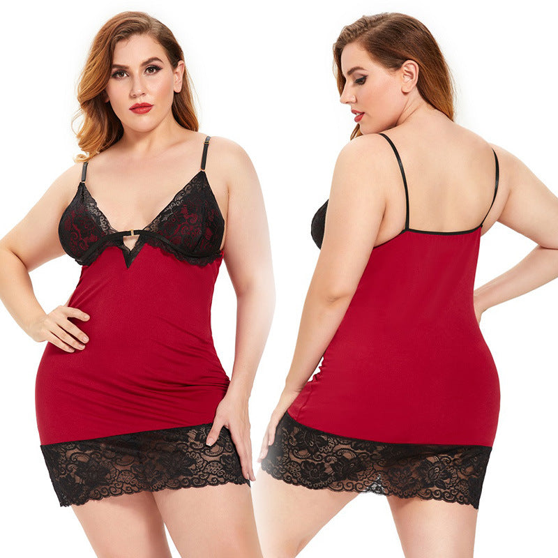 Plus Size Lace Backless Pajamas seductive Sleepwear