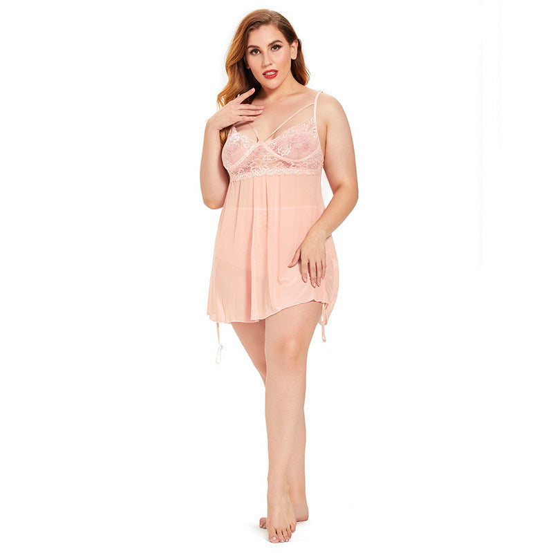 Plus Size seductive Lace Backless Pajamas Suspender Skirt