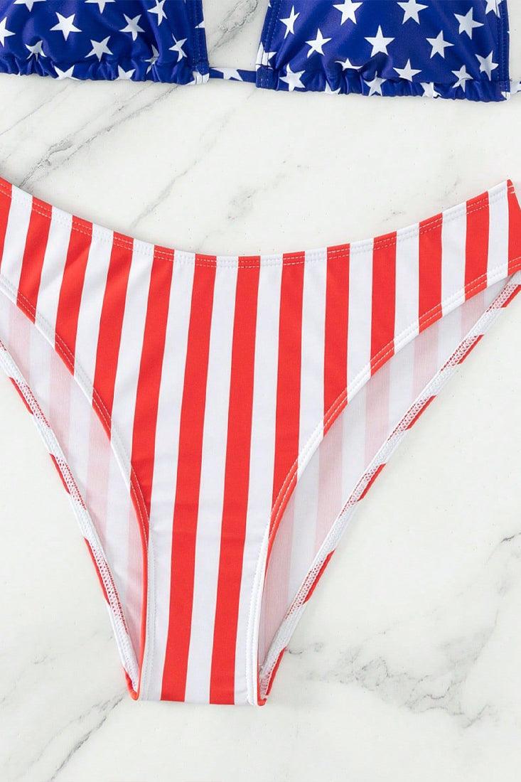 American Flag Red White Blue Halter High Waist Cheeky 2Pc Swimsuit