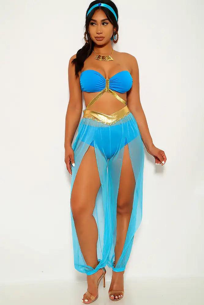 Bahama Blue Gold Cross Detail 3Pc Princess J Costume - Babewear