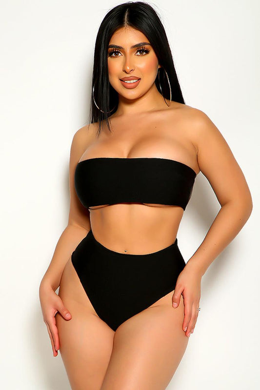 Black Bandeau High Waist Two Piece Swimsuit