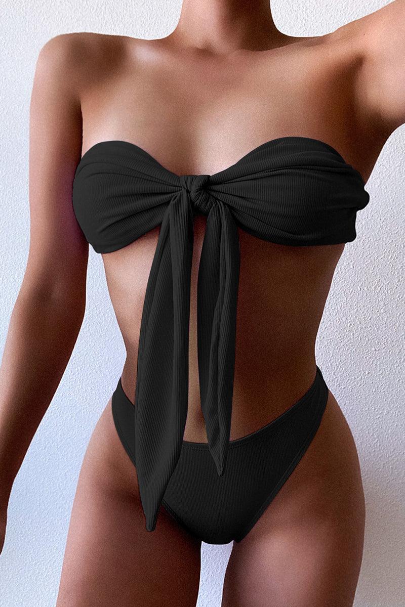 Black Bandeau Padded Two Piece Bikini