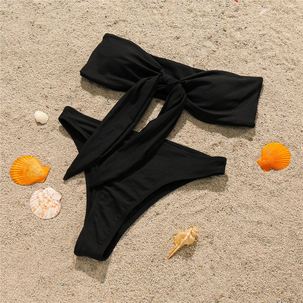 Black Bandeau Padded Two Piece Bikini