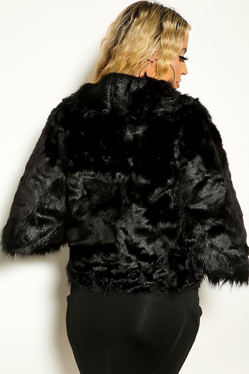 Black Batwing Sleeve Faux Fur Cape Overcoat