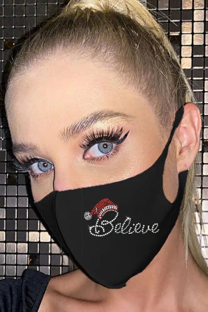 Black Believe Rhinestone Mask