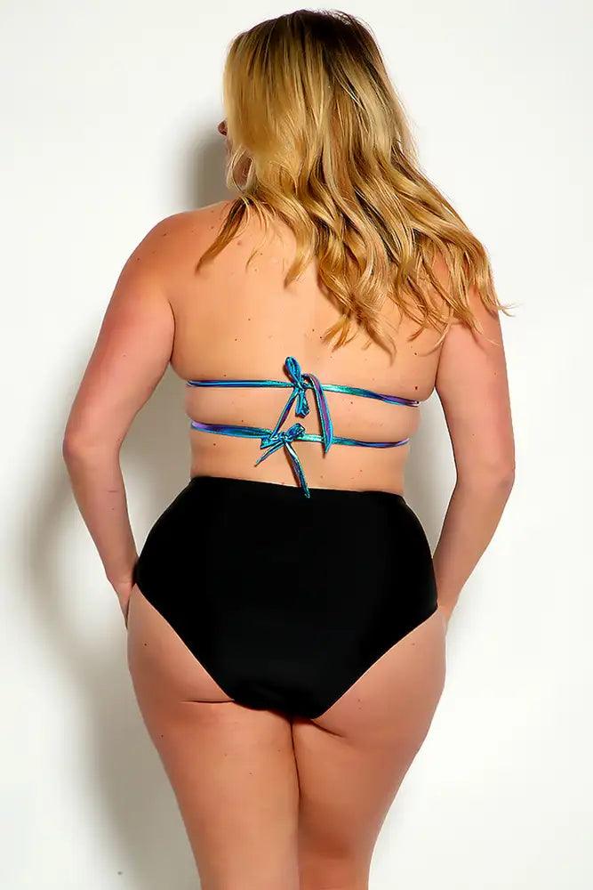 Black Blue Purple Halter O-Ring Strappy Plus Size Two Piece Swimsuit