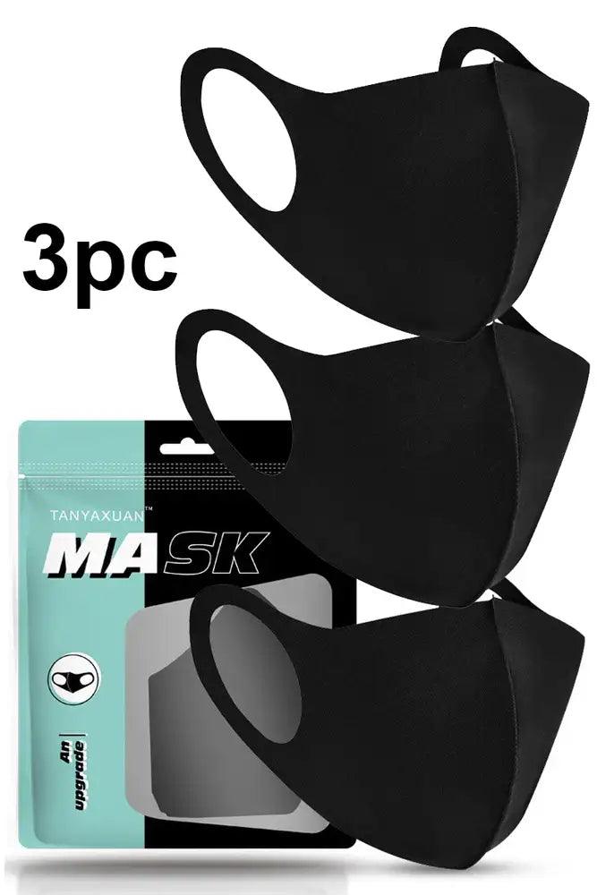 Black Breathable Reusable Washable 3 Piece Face Mask