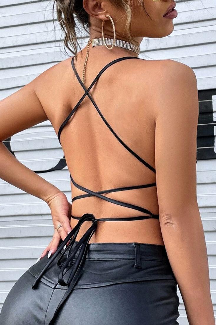 Black Butterfly Sequin Sexy Backless Crop Top