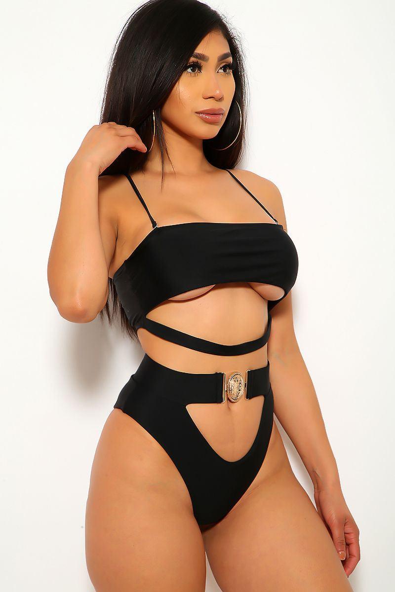 Black Cut Out Padded Two Piece Swimsuit