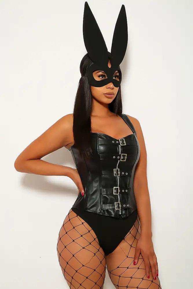 Black Faux Leather Sleeveless 1 Piece Costume