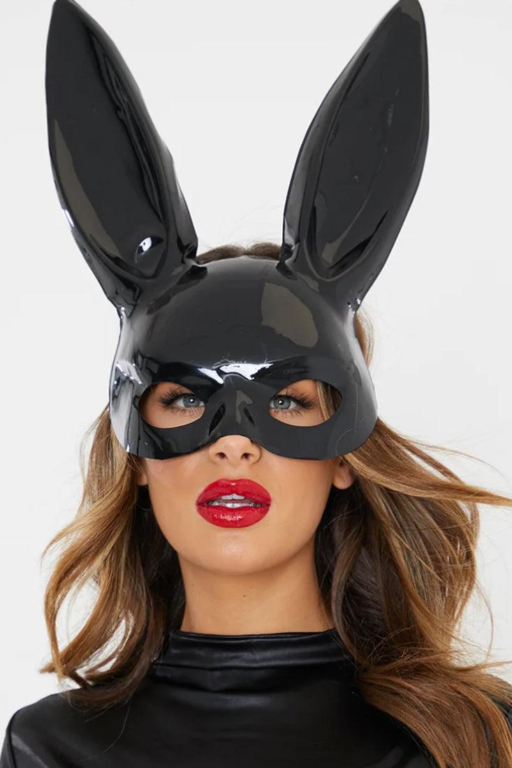 Black Glossy Bunny Mask Costume Accessory