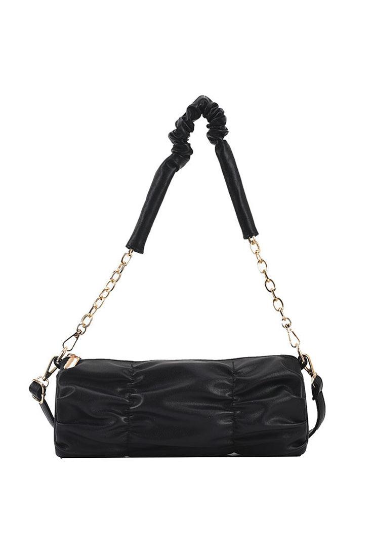 Black Gold Chain Straps Ruched Handbag