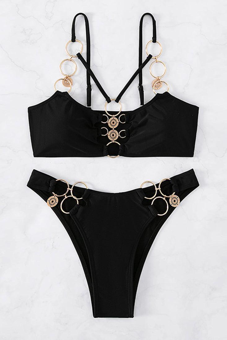 Black Gold Rings Decor Two Piece Swimsuit Bikini