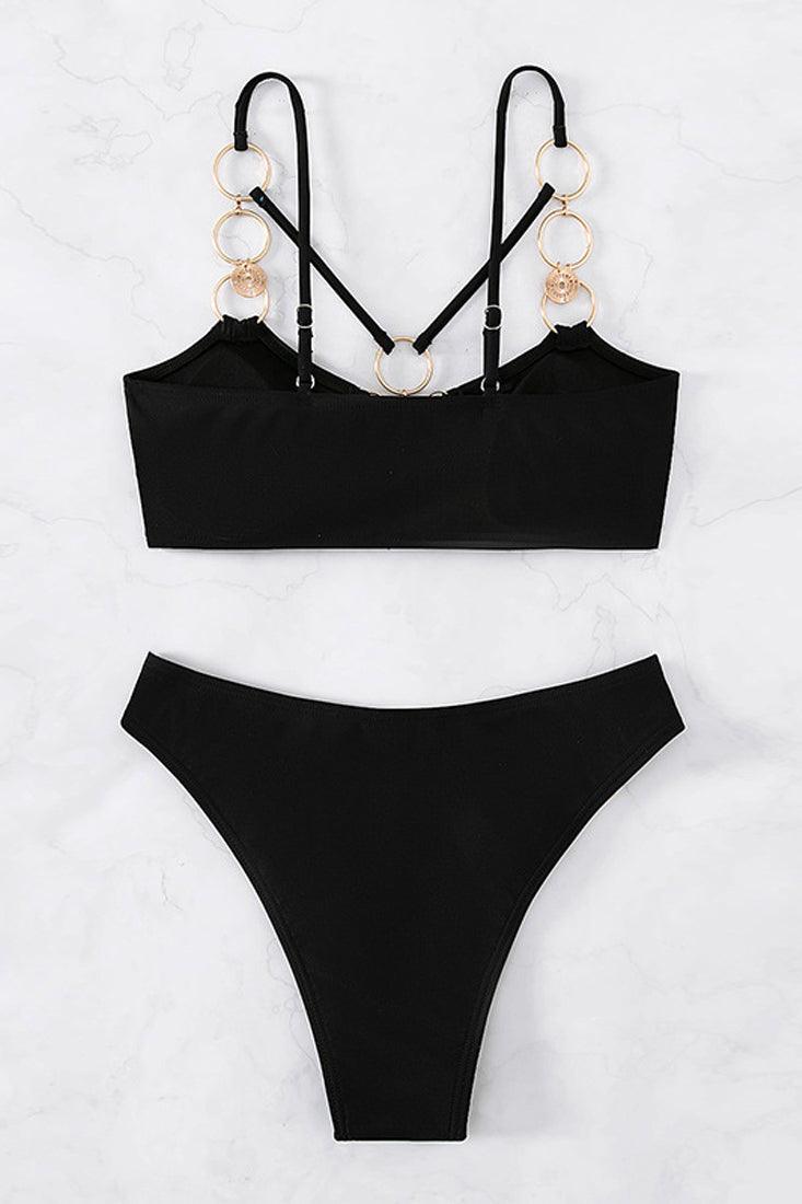 Black Gold Rings Decor Two Piece Swimsuit Bikini