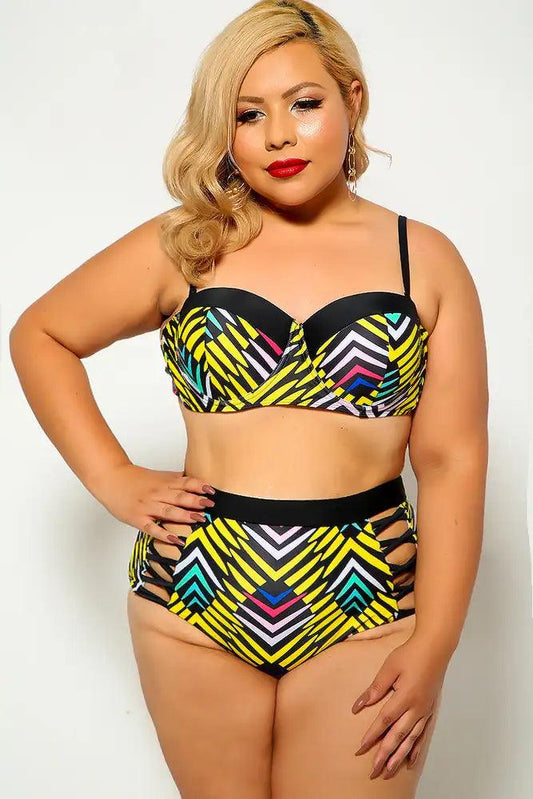 Black Graphic Print Plus Size Two Piece Swimsuit - Babewear