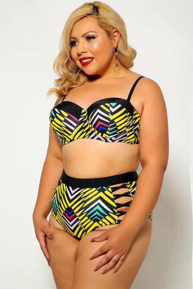 Black Graphic Print Plus Size Two Piece Swimsuit