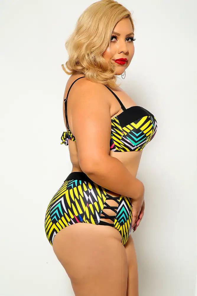 Black Graphic Print Plus Size Two Piece Swimsuit