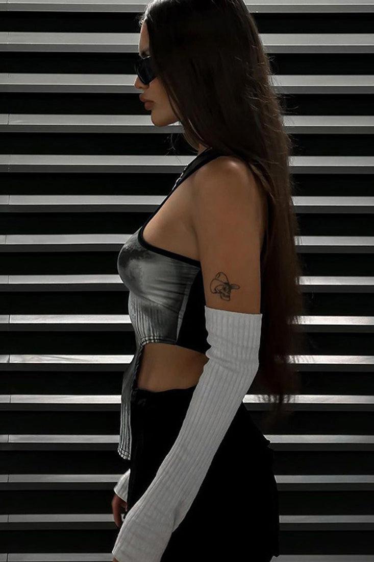 Black Grey Printed Body Contour Crop Top