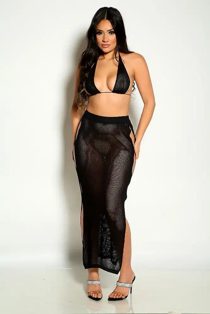 Black Halter Knitted Two Piece Dress - Babewear