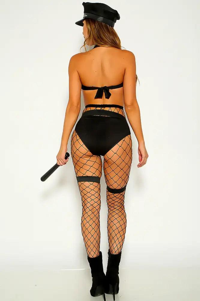 Black Hand Cuff Garter Belt Sexy Police 3 Piece Costume