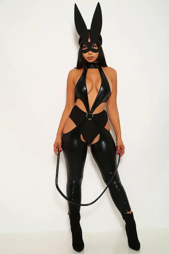 Black Latex Cut Out 1 Piece Costume - Babewear