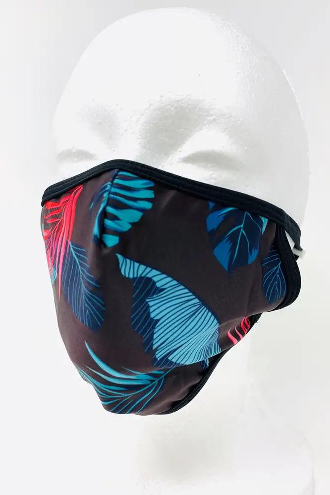 Black Leaves Print Washable Face Mask - Babewear