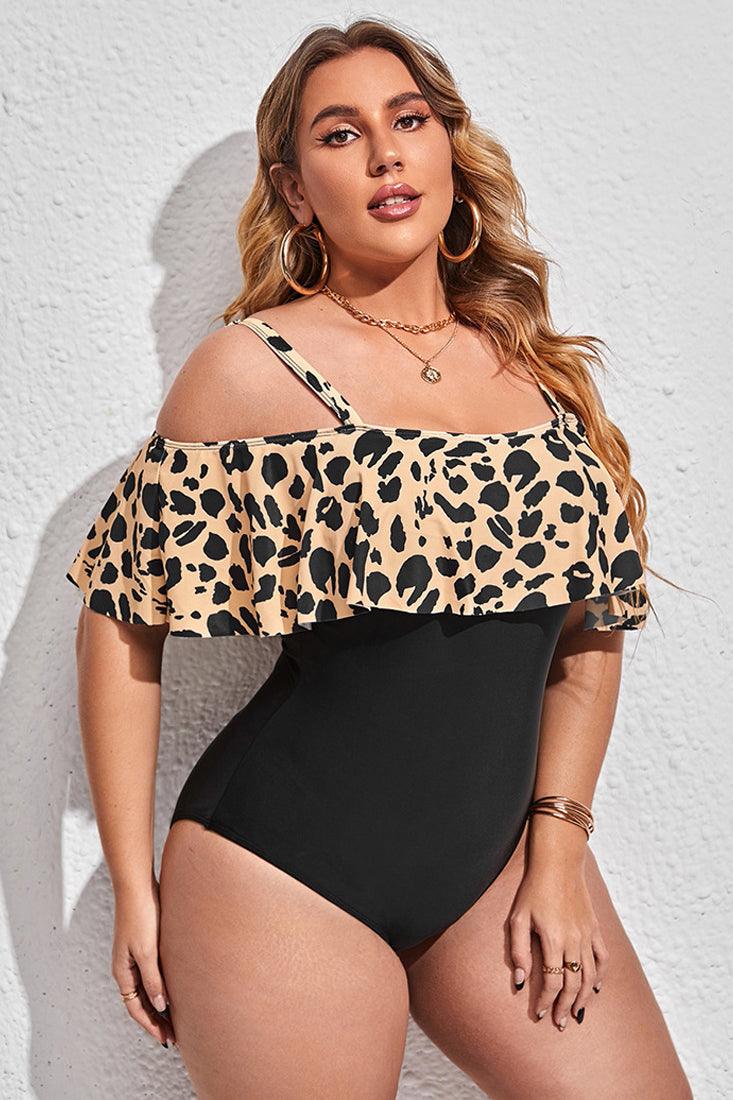 Black Leopard Print One Piece Plus Size Swimsuit