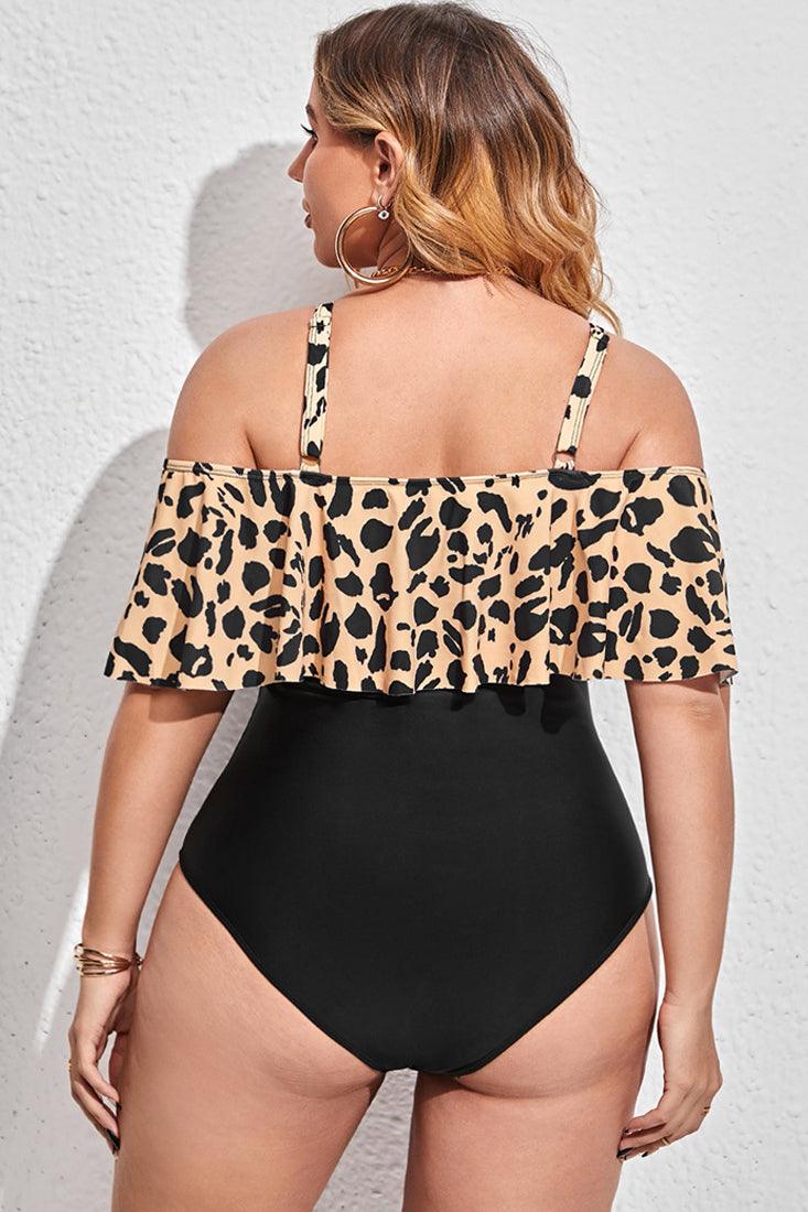 Black Leopard Print One Piece Plus Size Swimsuit