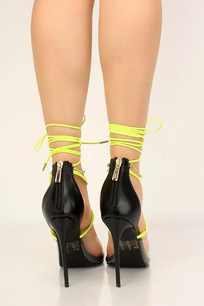 Black Lime Clear Strappy High Heels