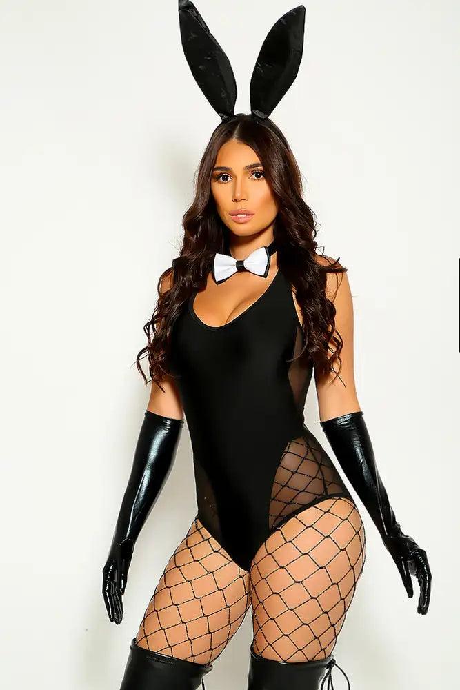 Black Mesh Sleeveless Sexy Bunny 2 Piece Costume