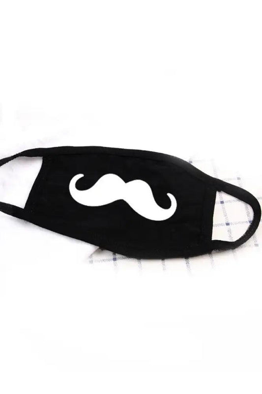 Black Mustache Print Washable Face Mask - Babewear