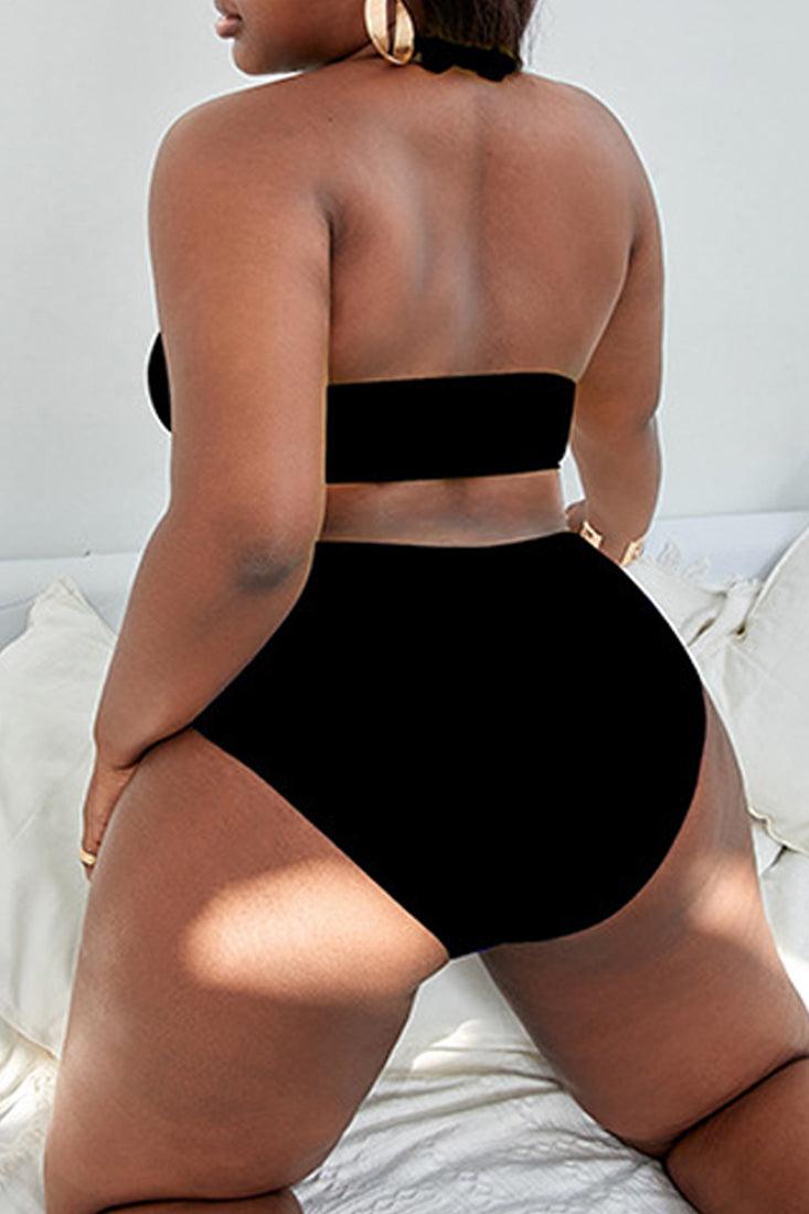 Black O-Ring Halter One Piece Plus Size Swimsuit